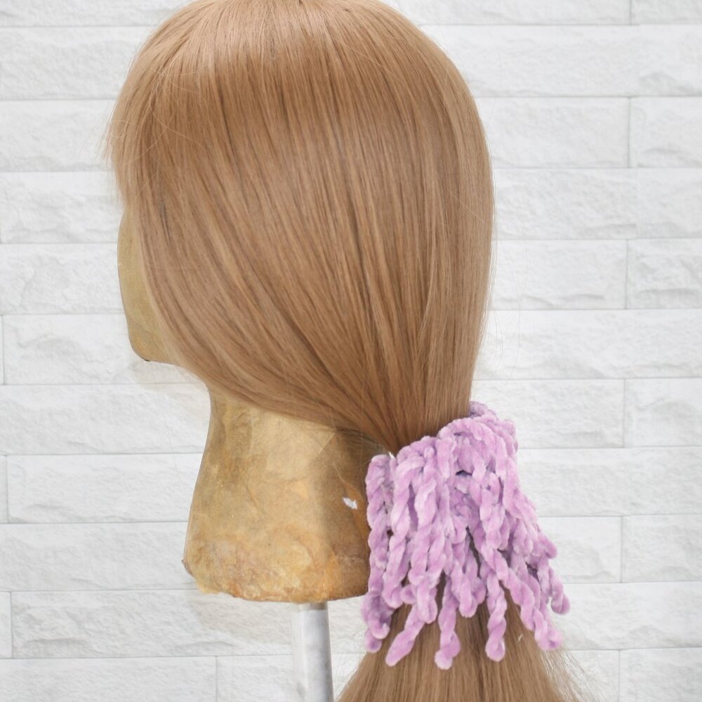 HAND CRAFTED Hair Scrunchie Crochet Chenille Velvet Spring Oversized Lilac - Picture 5 of 15